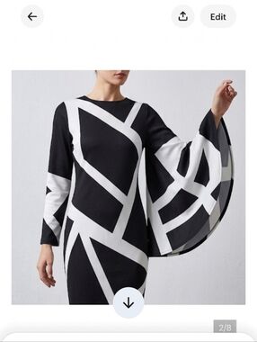 Boutique | Avant-Garde Geometric Midi Dress | Asymmetrical Batwing Sleeve |